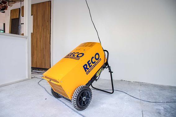 Gele mobiele bouwplaatsverwarmer van RECO voor tijdelijke verwarming op de bouwplaats